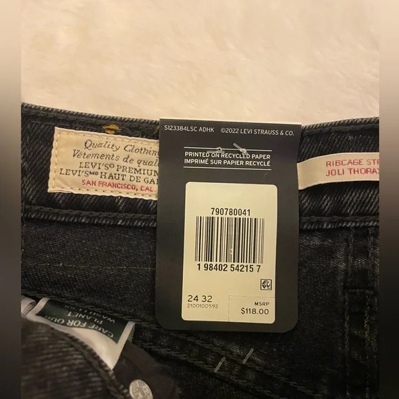 Levi's Ribcage Straight Joli Thorax Droit Button Fly Dark Black Wash Jeans NWT - Picture 16 of 16